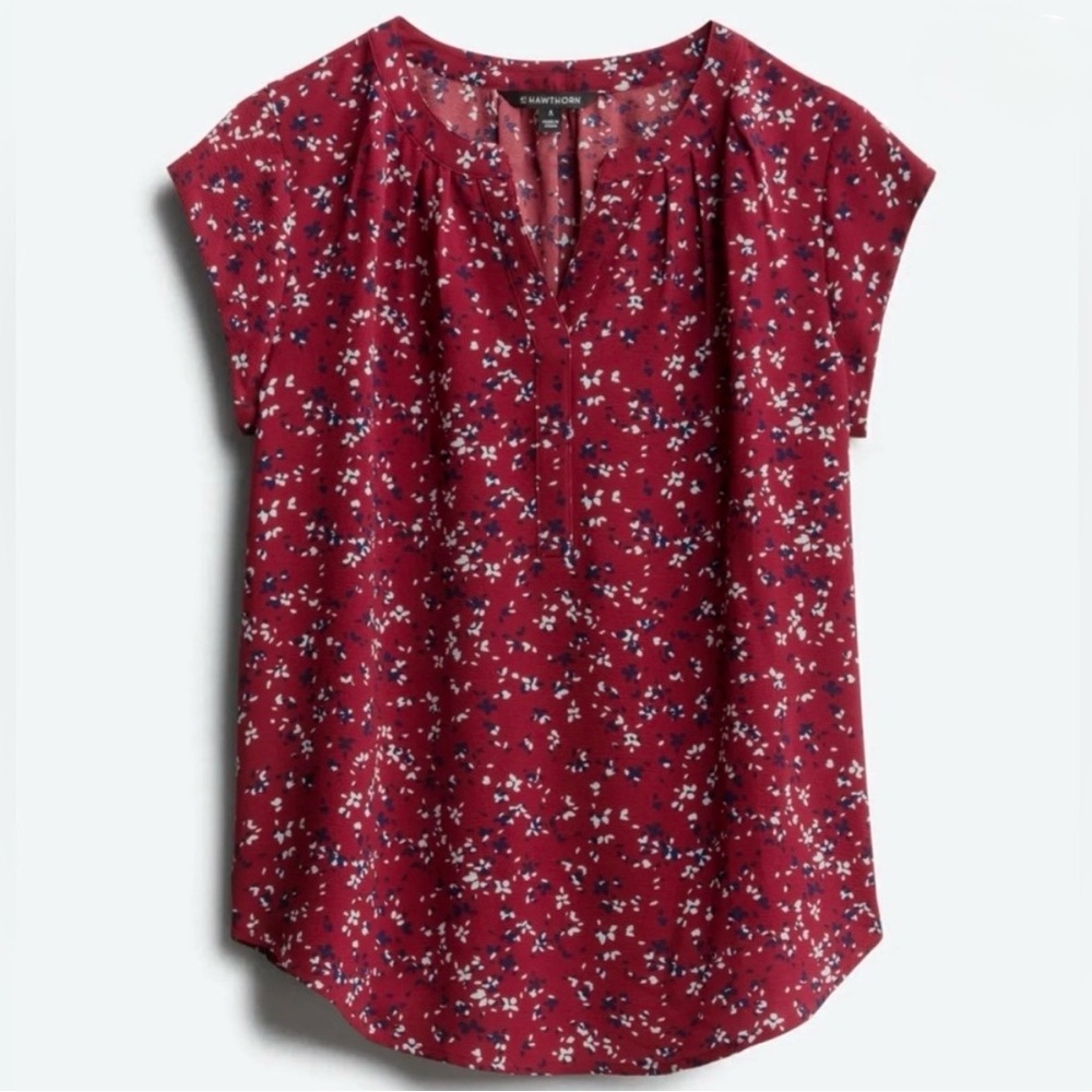 NWT 41 Hawthorn Petite
Women's Morey Cap Sleeve
Split Neck Blouse PM